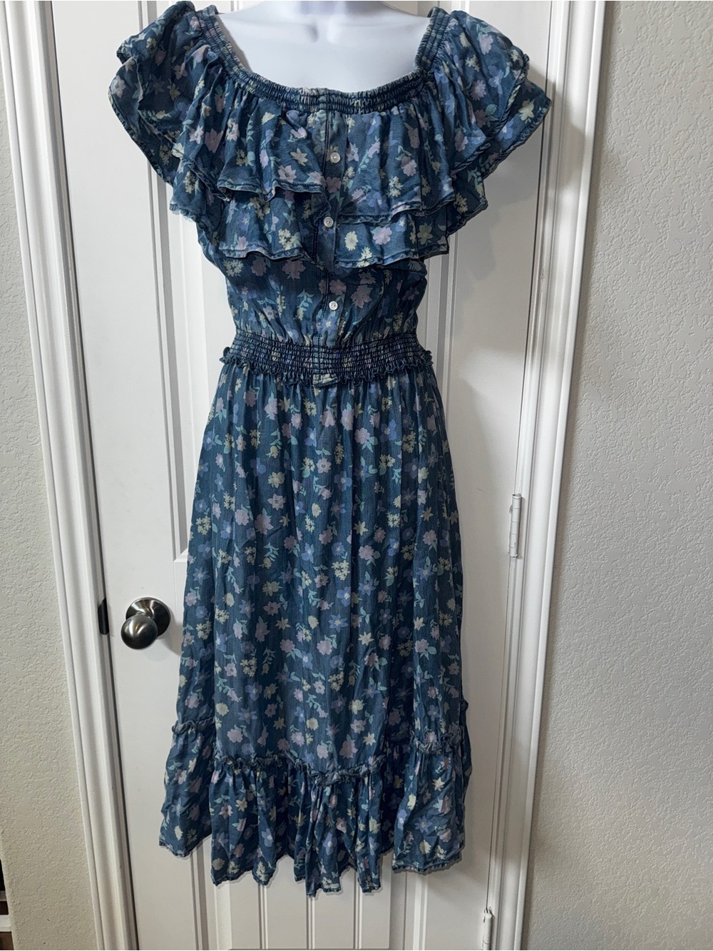 Sneak peek denim Ruffle Dress cottagecore prairie western